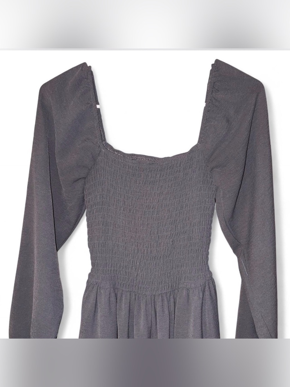 Square-Neck Long Sleeve Romper - Gray
